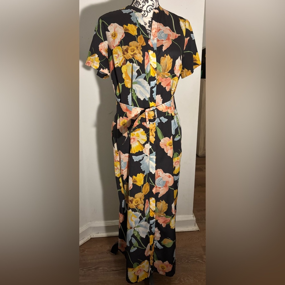 Tuckernuck Black and Yellow Floral Midi Dress
